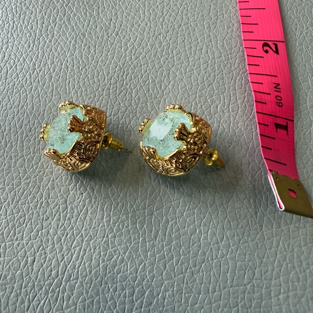 Ring & Earrings Set Blue Crystal Stone Gold Tone - Picture 5 of 13